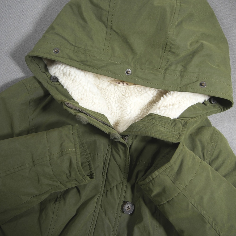 Y2K Hollister Military Sherpa Lined Hooded Parka Long Jacket Women M Surf Skate